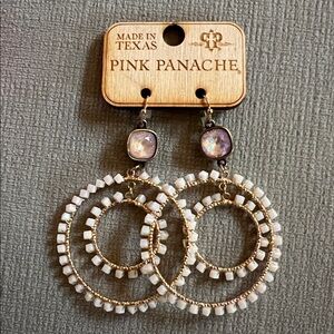 Pink Panache White & Gold Double Hoop Dangle Earrings